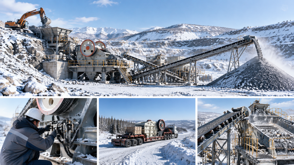 Mining crushing equipment operating in extreme cold Siberian mining conditions