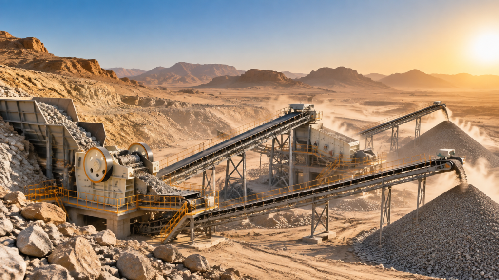 Mining crushing and screening plant operating in Saudi Arabia desert conditions